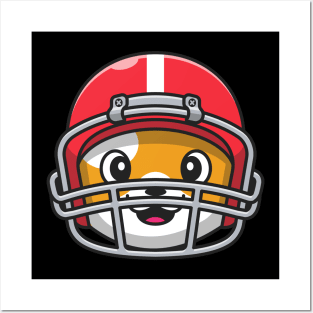 Cute Head Cat Wearing Rugby Helmet Cartoon Posters and Art